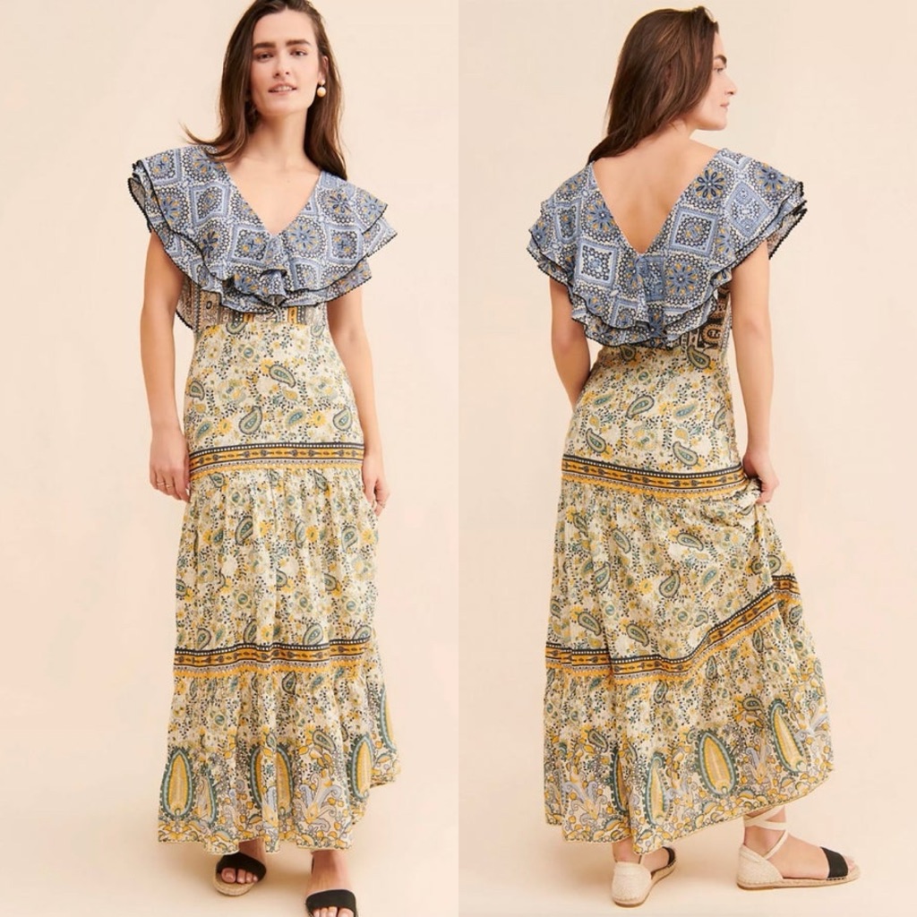 Anthropologie / Forever That Girl Paisley Ruffled Maxi Dress